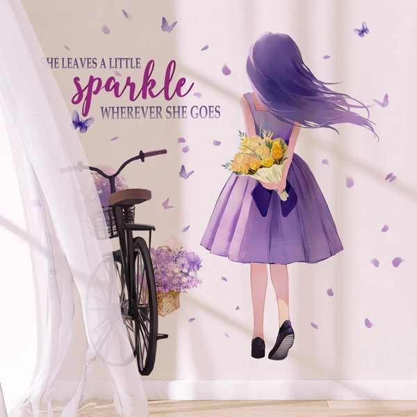 Cartoon Moon Butterfly Girl's Back Self Adhesive Wall Stickers For Kids Room Girls Decoration Bedroom Wall Decals & Stickers