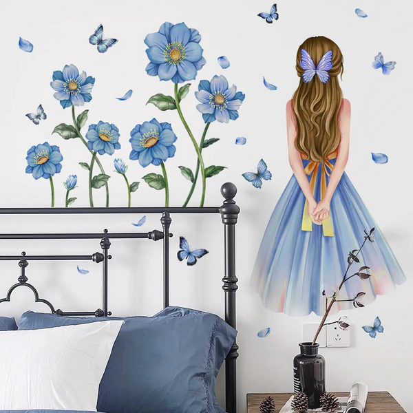 Cartoon Moon Butterfly Girl's Back Self Adhesive Wall Stickers For Kids Room Girls Decoration Bedroom Wall Decals & Stickers
