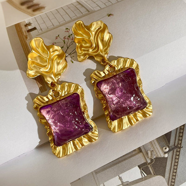 Veile Studios Lava Irregular Purple Square Glazed Crystal Retro Style Earrings