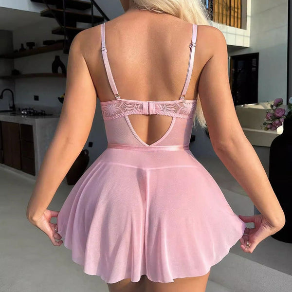 Mesh Lace Bowknot Temptation Home Set Sleepwear
