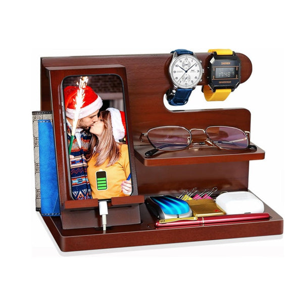 Creative Solid Wood Multi Functional Phone Stand With Charging Office Desk Pine Earphone And Small Item Organizer Chargers & Cradles
