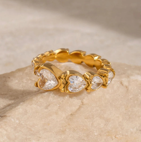 Veile Studios Stainless Steel Heart Rhinestone Ring Rings