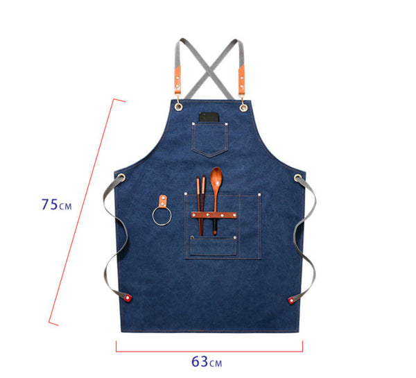Apron Denim Canvas Cafe Barber Restaurant Unisex Workwear Custom Logo Restaurant Aprons