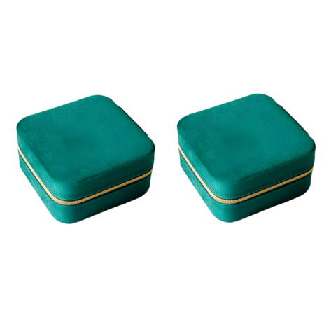 Veile Studios 2Pcs Green Portable Travel Jewelry Box With Mirror And Compartments Jewellery Boxes