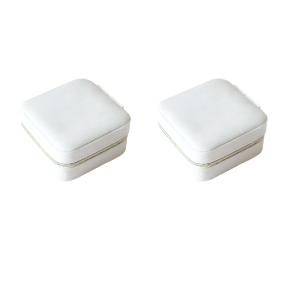 Veile Studios 2Pcs White Portable Travel Jewelry Box With Mirror And Compartments Jewellery Boxes