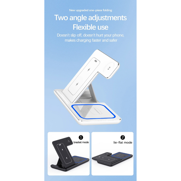 15 Watt 3 In Wireless Charger Stand Foldable Charging Station For Smartphone And Iwatch Chargers & Cradles