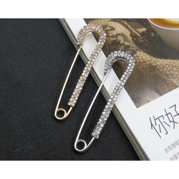 Veile Studios One Line Set Brooch Double Headed Pearl Zircon Anti Glare Large Safety Pin Brooches