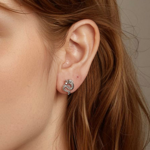 Veile Studios Silver Charm Chic Style Flying Dragon Pure Ear Studs Jewellery Earrings