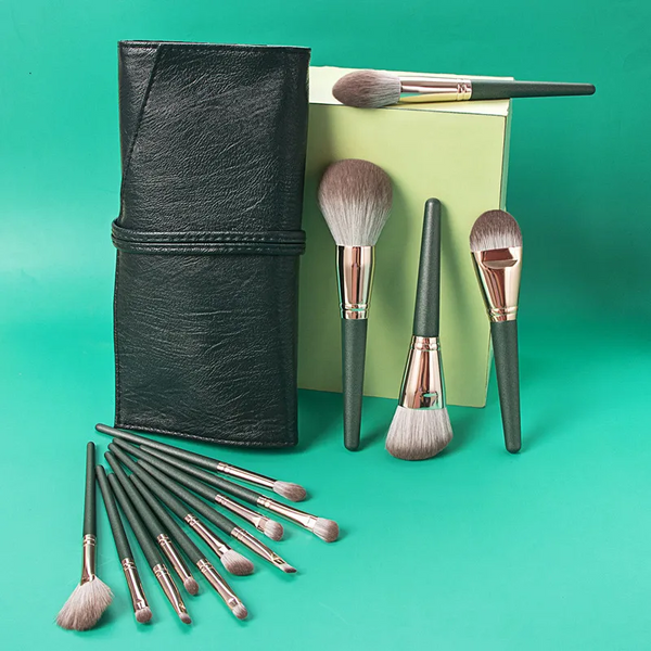 14 Pieces Green Cloud Makeup Cosmetics Tools Set Handle Foundation Brushes