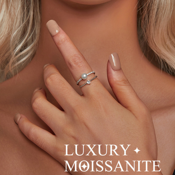 Veile Studios Original Natural Freshwater Pearl Moissanite Ring In 925 Pure Silver Rings