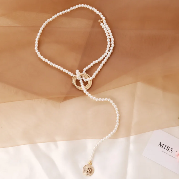 Veile Studios Pearl Pendant Necklace For Women Beaded Long Tassel Sweater Collar Chain Necklaces & Pendants