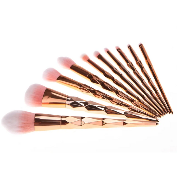 11Pcs Diamond Rose Gold Makeup Set Mermaid Fishtail Shaped Foundation Powder Cosmetics Rainbow Eyeshadow Kit Brushes