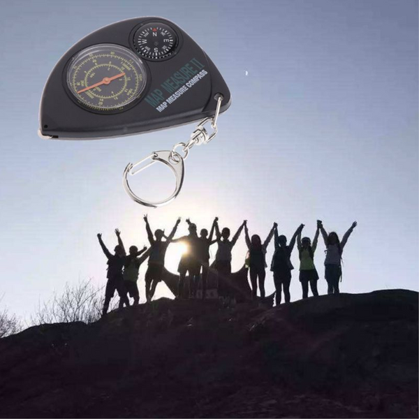 2 In 1 Compass Map Measurer Curvimeter Keychain For Outdoor Hiking Camping