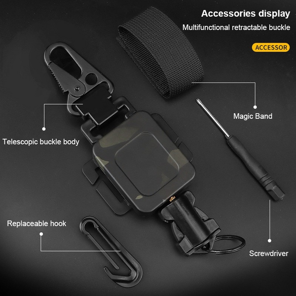 2 In 1 Outdoor Anti Theft Telescopic Buckle Tactical Small Pouch Keychain Holder Lost Retractable Spring Rope Multi Tools