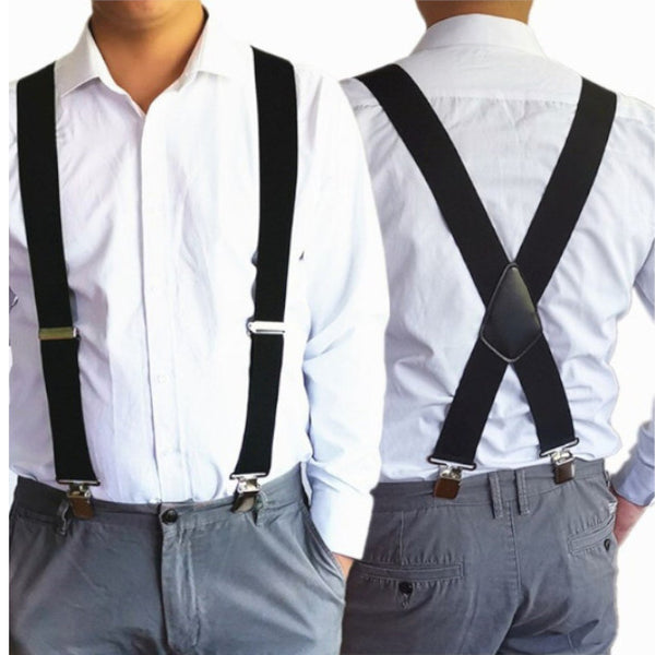 5 Centimeters Wide X Shape Braces Men Elastic Black Suspenders
