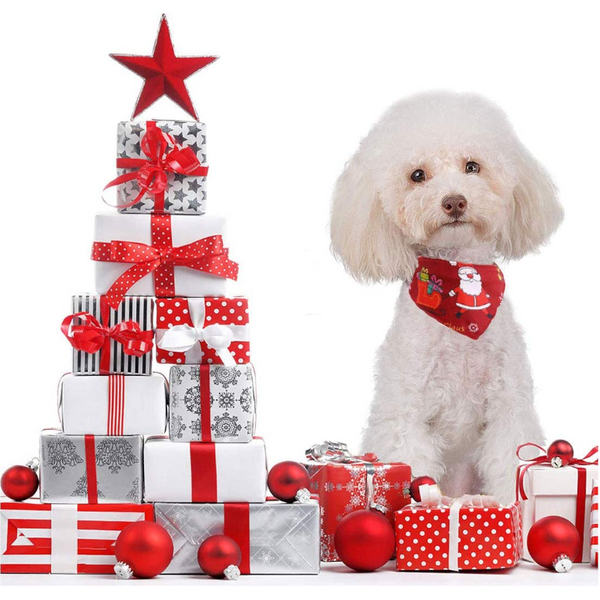 2 Pcs Christmas Pet Bib Santa Claus Printed Supplies Saliva Towel Scarf For Dog Cat 3S Width 2.0Cm