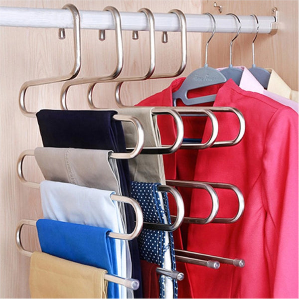 2 Pcs Multifunctional Nonslip Stainless Steel Shape Pants Storage Hanger Clothes Hangers