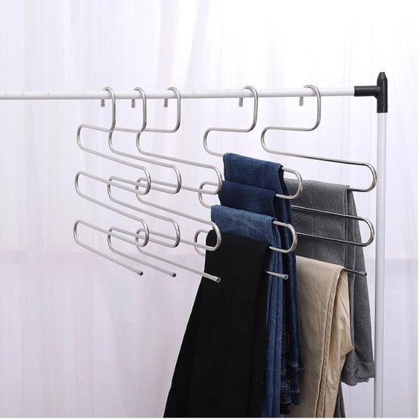 2 Pcs Multifunctional Nonslip Stainless Steel Shape Pants Storage Hanger Clothes Hangers