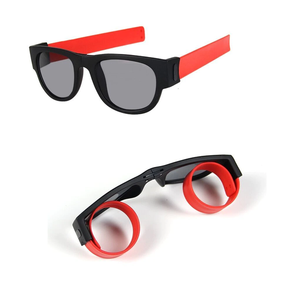 2Pcs Portable Round Wristband Sunglasses Sports Foldable Glasses Outdoor Red