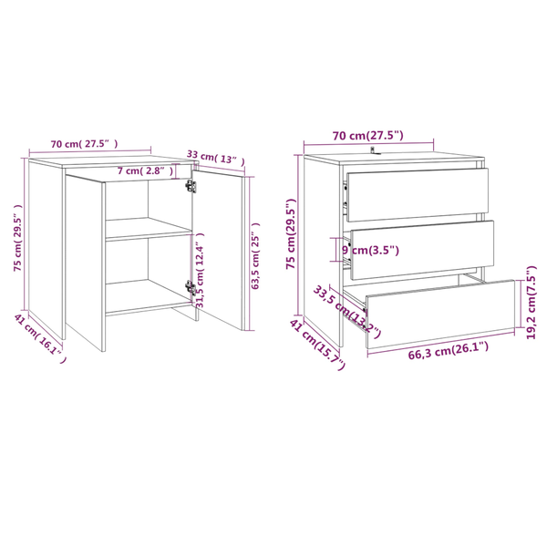 2 Piece Sideboard Concrete Grey Engineered Wood Sideboards & Buffets