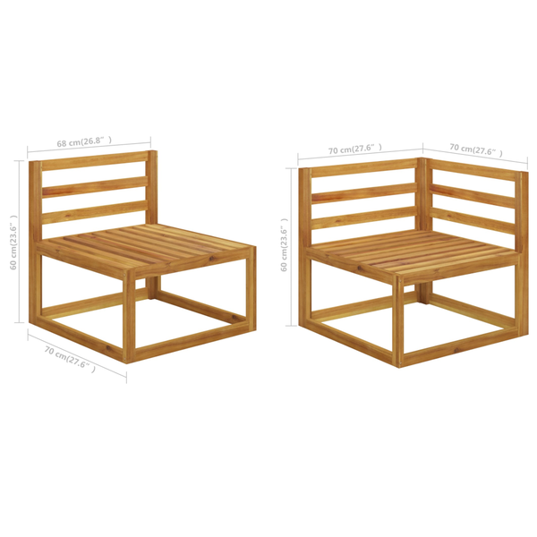 2 Piece Sofa Set With Cream White Cushions Solid Acacia Wood Patio Furniture Sets