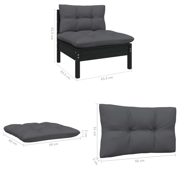 2 Seater Garden Sofa With Anthracite Cushions Solid Wood Pine Patio Furniture Sets