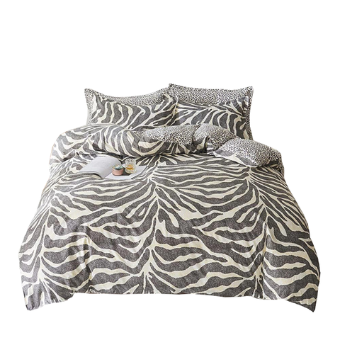 King Leopard And Zebra Design Cotton Fibre Quilt Cover 3 Pieces Bedding Set