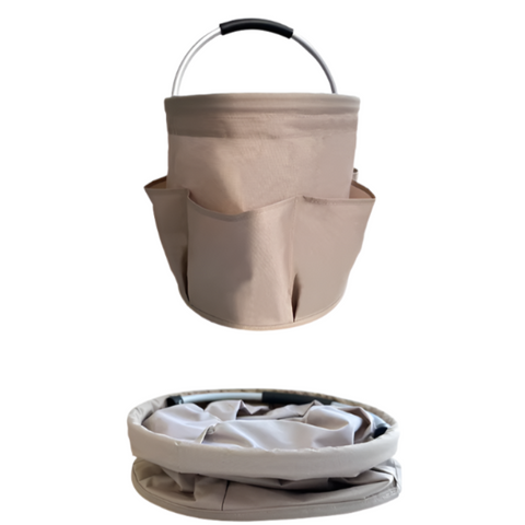 Elosung Khaki Portable Picnic Basket Foldable Outdoor Beach With Handle Multi Use Storage And Wash Bag Picnic Baskets & Backpacks