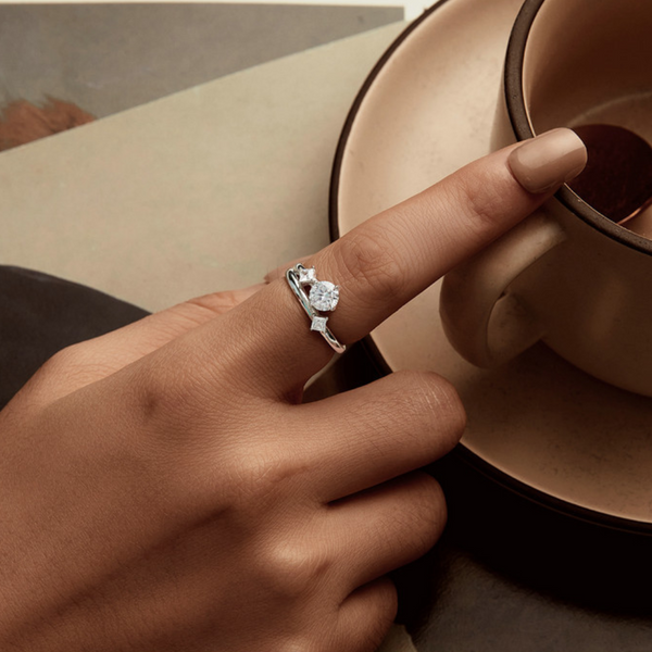 Veile Studios Silver Charm Zircon Double Layer Ring Wedding S925 Pure Jewelry Rings