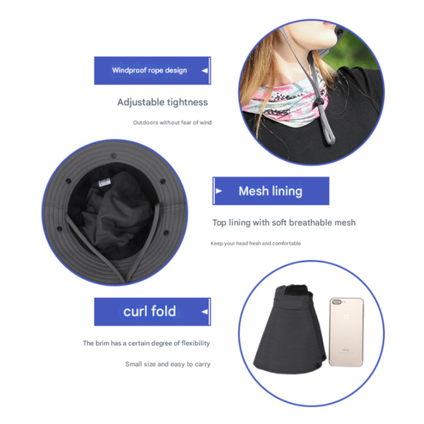 Black Wide Brim Sun Protection Hat With Face Shield Adjustable For Ultimate Uv Hats