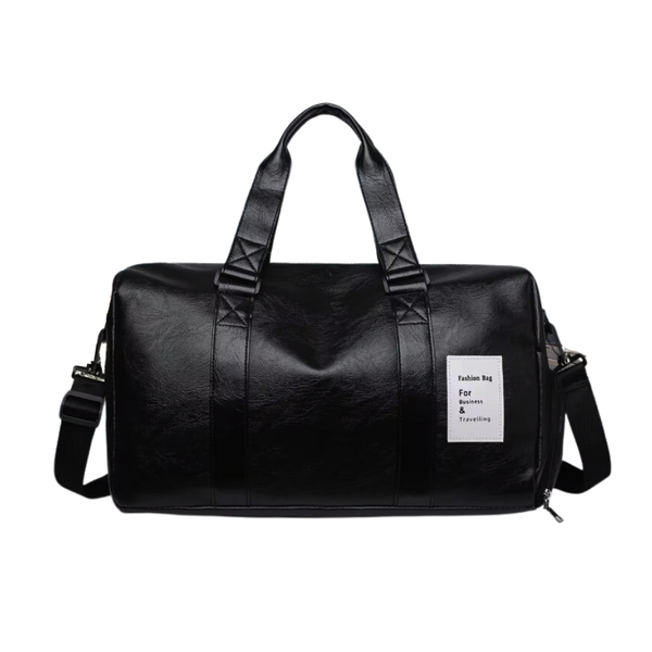 Elosung Black Men's Large Capacity Pu Leather Gym Bag Travel Shoulder And Duffel For Fitness Yoga Duffle Bags