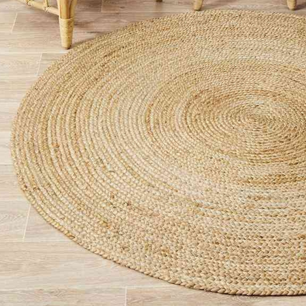 Round Jute Rug Hand Braided Flatwoven Natural Floor Carpet 120X120cm Rugs