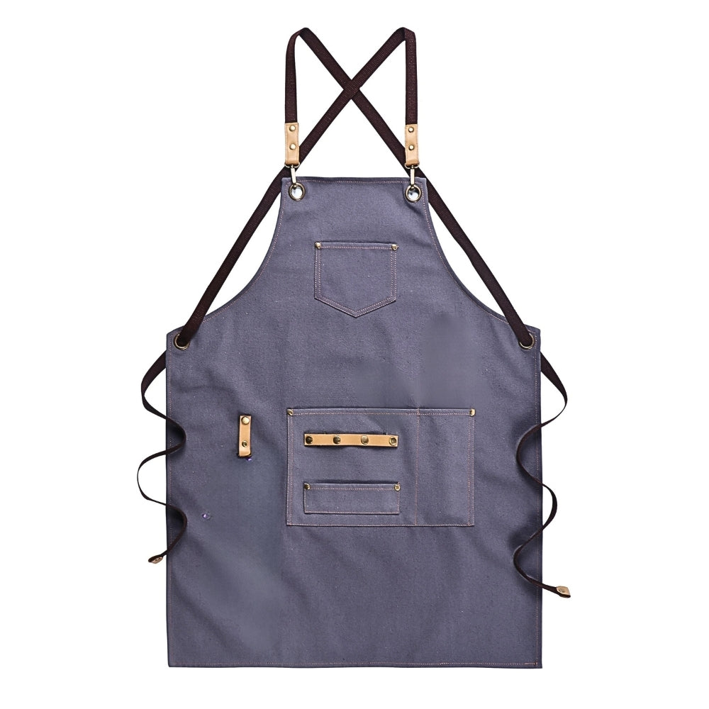 Brown Sturdy Canvas Kitchen Apron With Large Pockets Design For Chefs Aprons