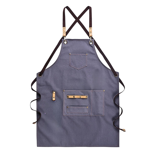 Brown Sturdy Canvas Kitchen Apron With Large Pockets Design For Chefs Aprons