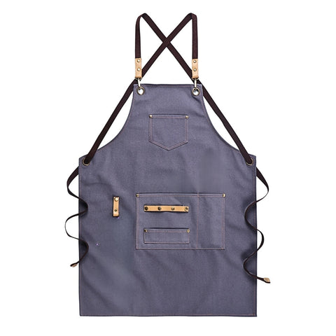 Brown Sturdy Canvas Kitchen Apron With Large Pockets Design For Chefs Aprons