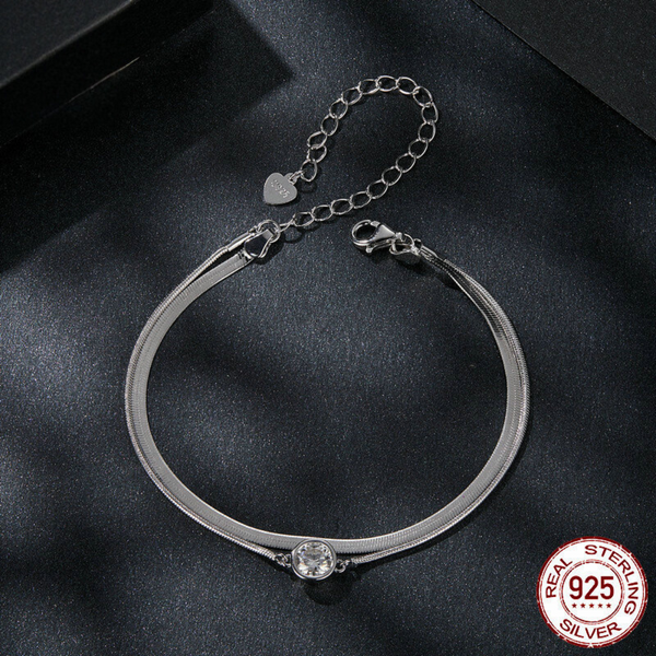 Veile Studios Silver Charm 50 Point Sparkling Mosang Diamond Double Layer Bracelet S925 Bracelets
