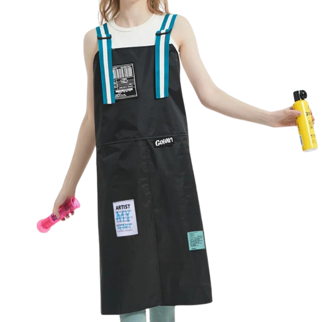 Kitchen Apron Black With Blue 2 Bags Bibs Waterproof Oil Resistant Overall Aprons