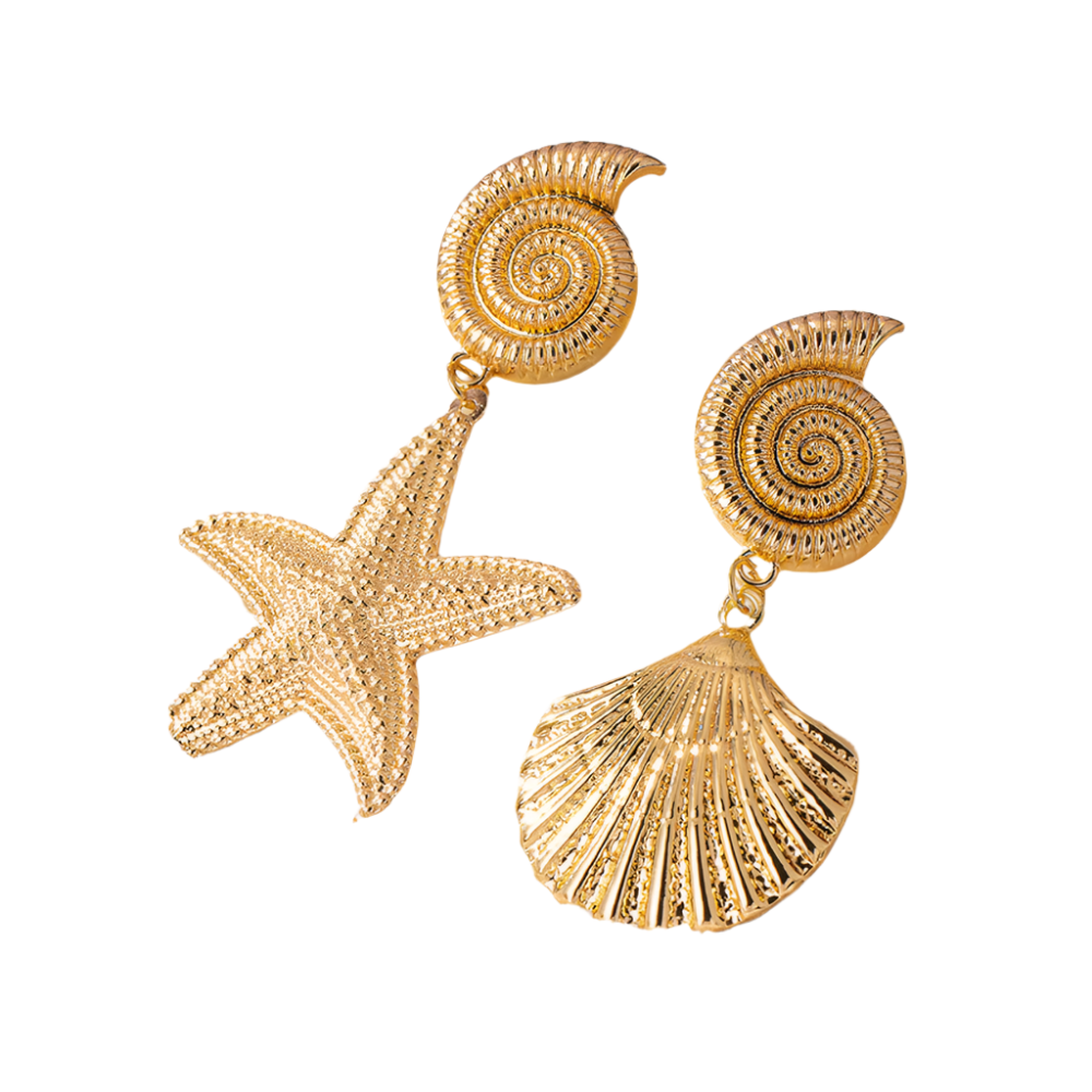 Veile Studios Gold Metallic Starfish Shell With Personalised High End Temperament Earrings