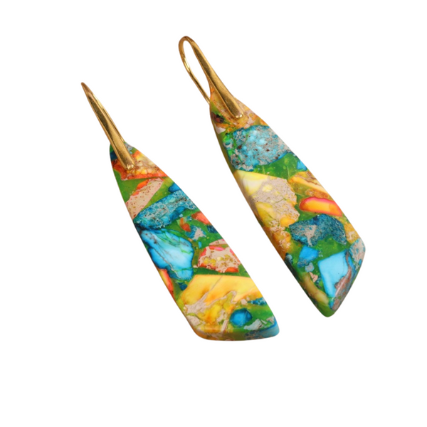 Veile Studios Geometric Flower Shape Pendant Copper Material Gold Hook Red Green Earrings