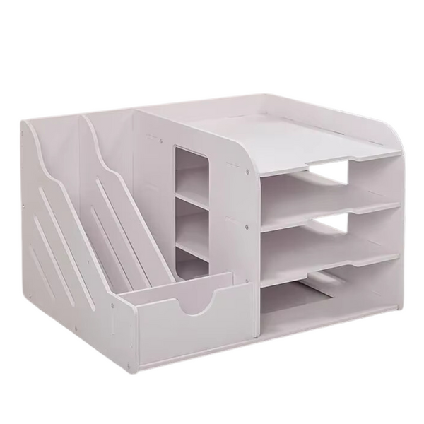 Elosung Multi Functional Desktop Organizer With Document Stationery Storage Compact Shelf 39.5X31x24cm Flashlights