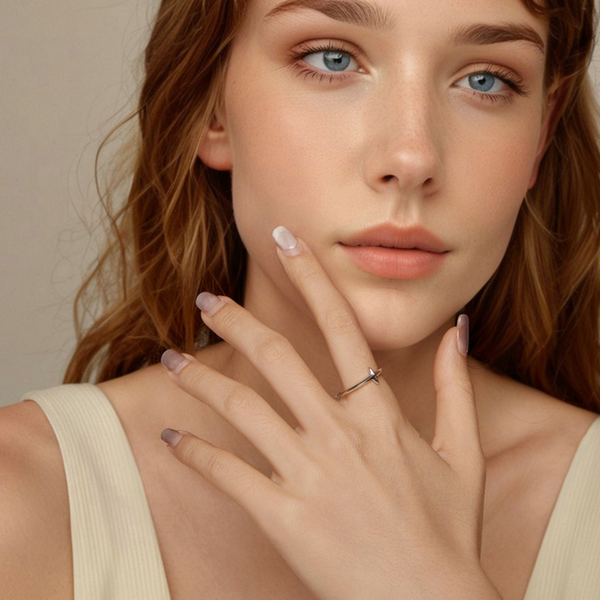 Veile Studios Minimalist Plain Silver Cross Opening Ring Versatile S925 Pure Rings