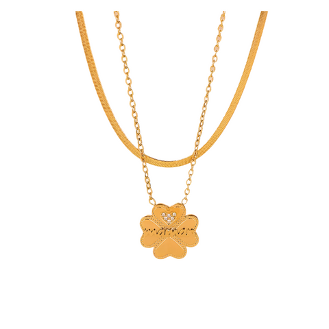 Veile Studios 18K Gold Plated Inlaid Zircon Lucky Clover Necklace Necklaces & Pendants