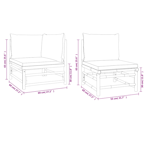 2 Piece Garden Lounge Set With Light Grey Cushions Bamboo Loungers