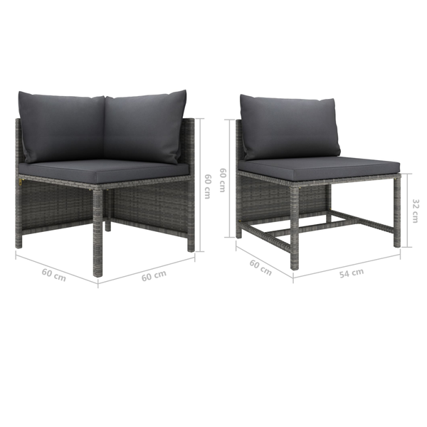 2 Piece Garden Sofa Set With Cushions Grey Poly Rattan Patio Furniture Sets