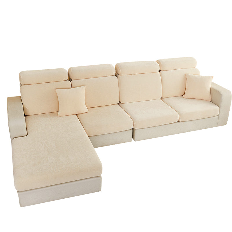 Sofa Cover Beige L Shape Polyester Chenille Thick Stretchable Cushion Slipcovers