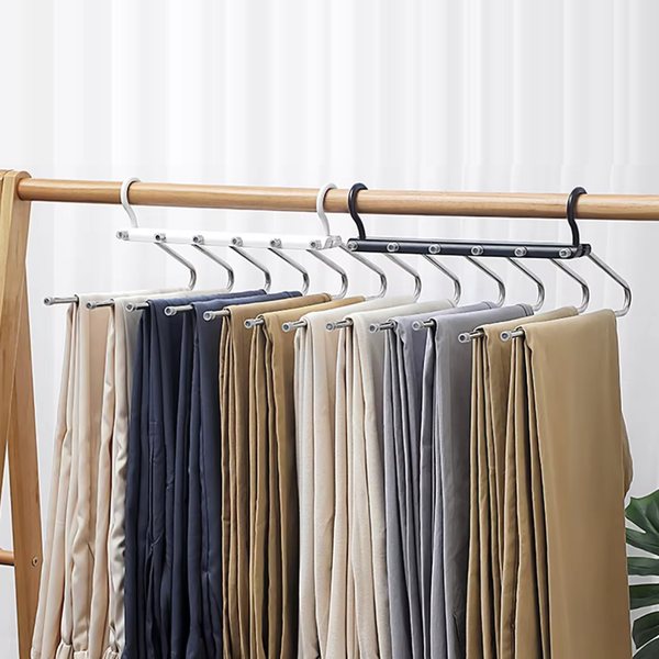 Elosung 2 Pcs Black Stainless Steel Foldable Pants Hanger Multi Layer Non Slip Closet Organiser For Clothes And Trousers Clothes Hangers