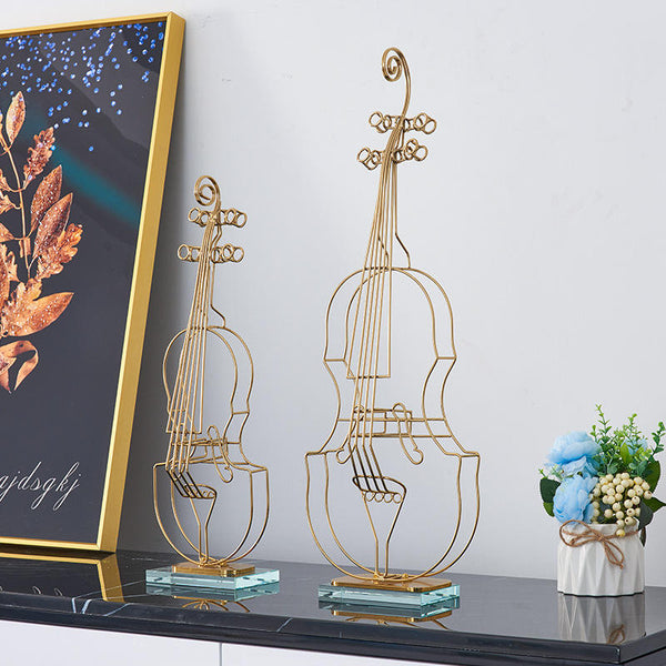 64Cm Violin Sculpture Instrument Tabletop Decor Metal Ornaments Sculptures Figurines Sculptures & Figurines