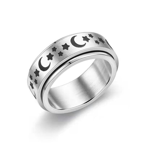 Veile Studios Stars And Moon Titanium Steel Ring Unisex Geometric Design Rings
