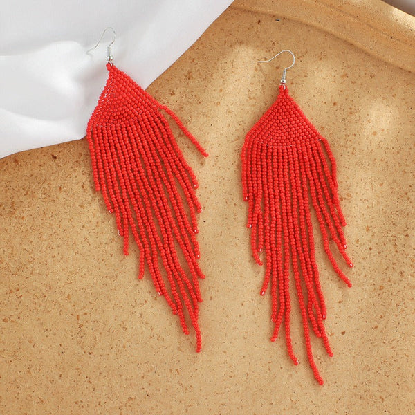 Veile Studios Bohemian Ethnic Colourful Handmade Beads Tassel Boho Beaded Hanging Earrings