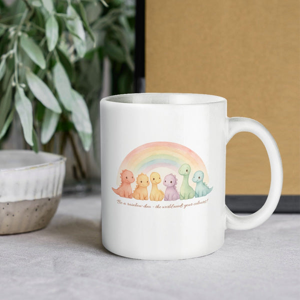 Be A Rainbow Dinosaur Mug Cute Pastel Coffee Cup Kawaii Ceramic Gift Positive Quote For Tea & Lovers Mugs